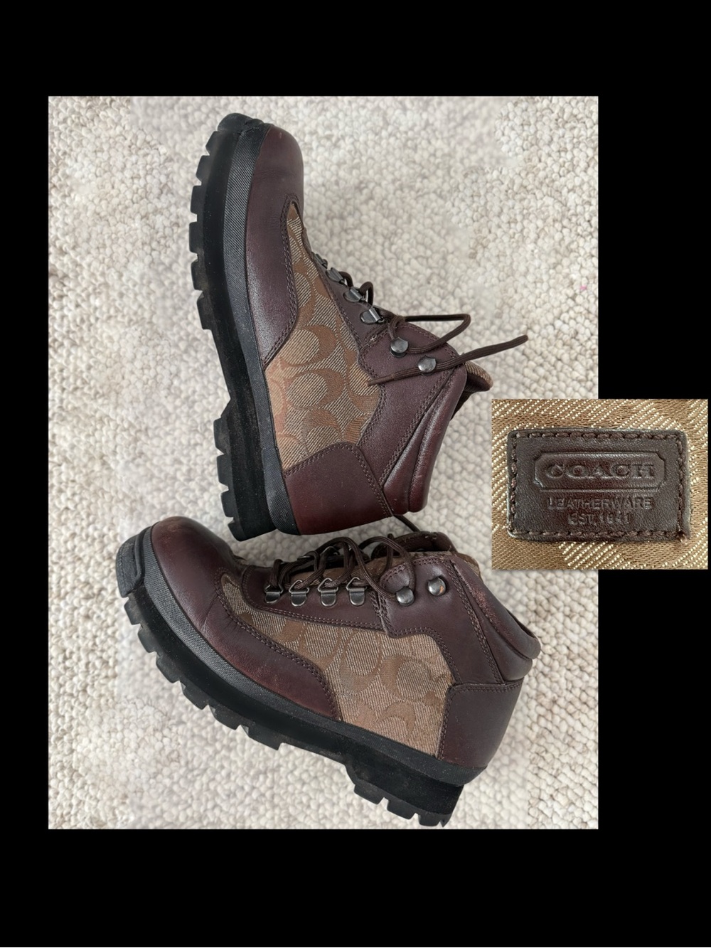 Coach Hannah Brown Leather & Monogram Hiker Boots